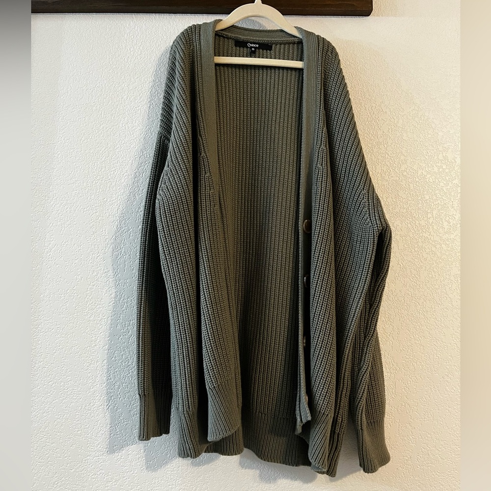 Quince Dark Sage Oversized Cotton Boyfriend Cardigan